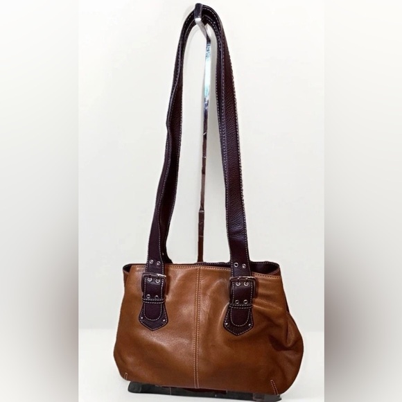 Tiganello Handbags - NWOT Tiganello Genuine Leather Med Brown/Dark Brown with Silver Shoulder Bag.